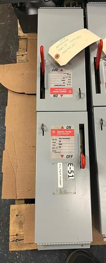 Used GE,ADS36030HD,SPECTRA SERIES FUSIBLE Panelboard SWITCH 30A 3PH 600V