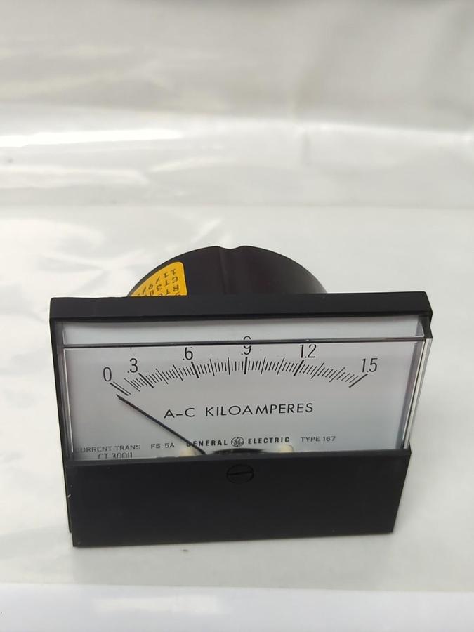 Used GE,TYPE 167,PANEL METER 0-1.5 A-C KILOAMPERES PRE-OWNED