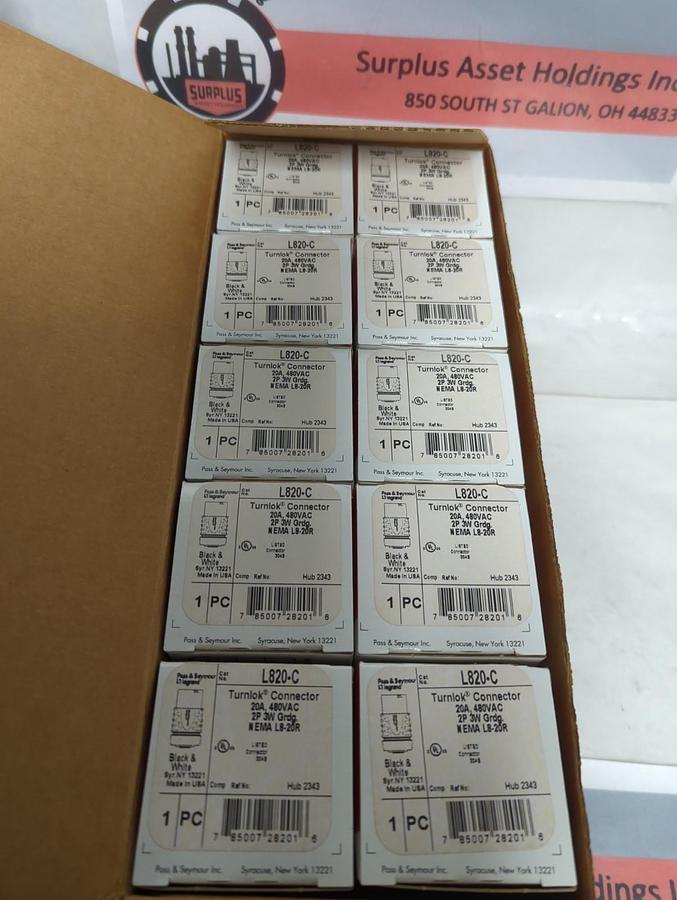 PASS & SEYMOUR,L820-C,TURNLOK CONNECTOR NEMA L8-20R 20A 480VAC LOT OF 10 NOS