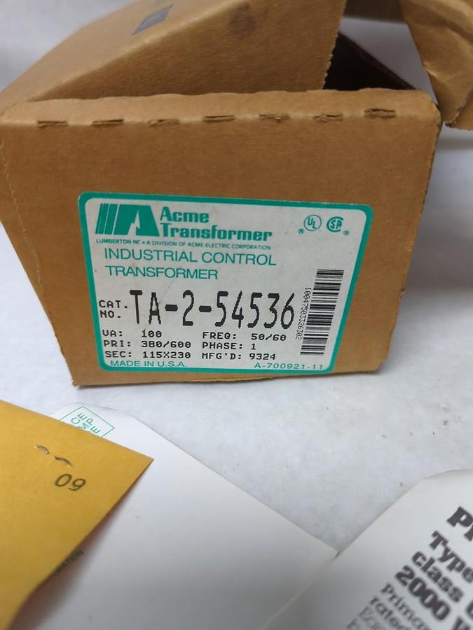 ACME,TA-2-54536,INDUSTRIAL CONTROL TRANSFORMER VA:100 1-PHASE NOS