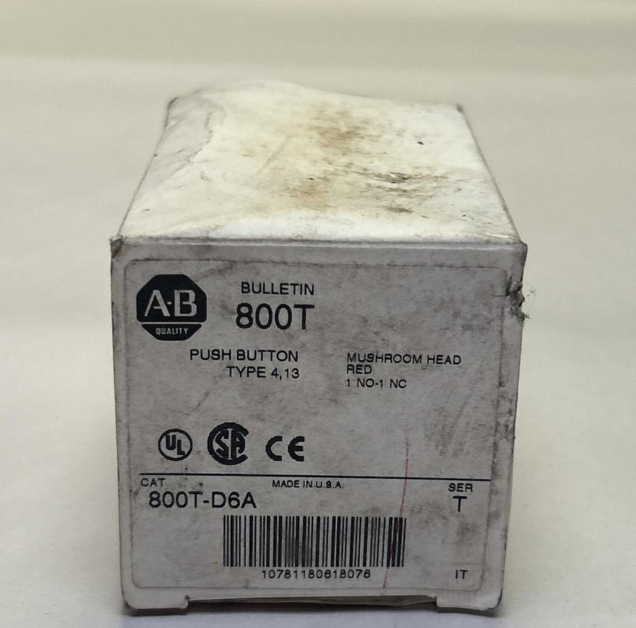 ALLEN BRADLEY,800T-D6A,RED MUSHROOM HEAD PUSH BUTTON NOS