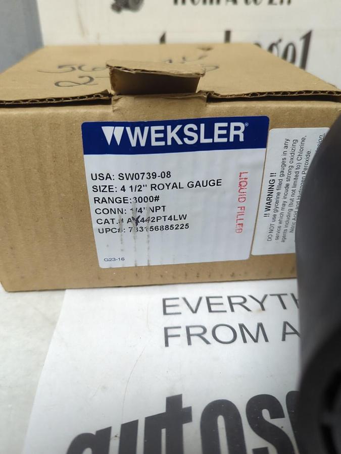 WEKSLER,SW0739-08,4-1/2 IN ROYAL GAUGE 1/4 IN NPT 3000# RANGE NOS
