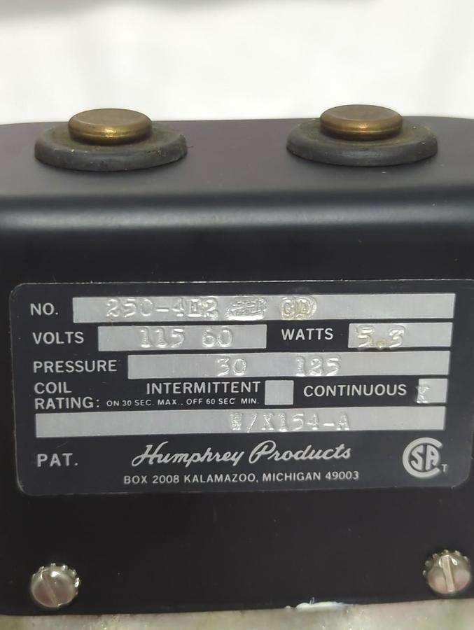 HUMPHREY,250-4E2 CD,PNEUMATIC SOLENOID VALVE 115V 60C 4-WAY 5 PORT NOS