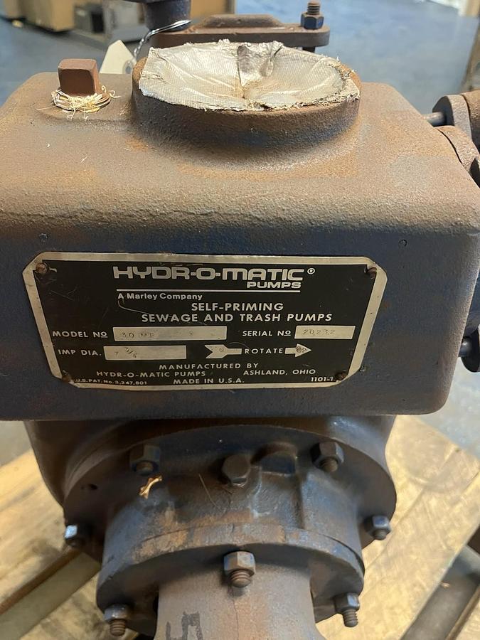 Used HYDROMATIC,30MP,SELF PRIMING SEWAGE PUMP 3" DISCHARGE