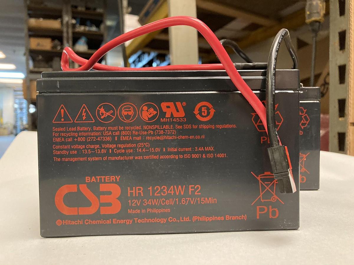 Used CSB,HR1234W,F2 12V 34W Sealed Lead Acid Battery Lot of 2