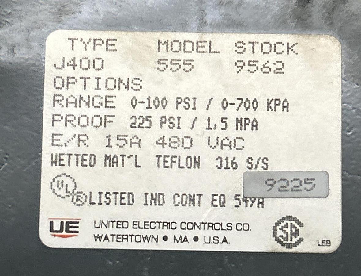 UNITED ELECTRIC,J400-555-9562,PRESSURE SWITCH NOS