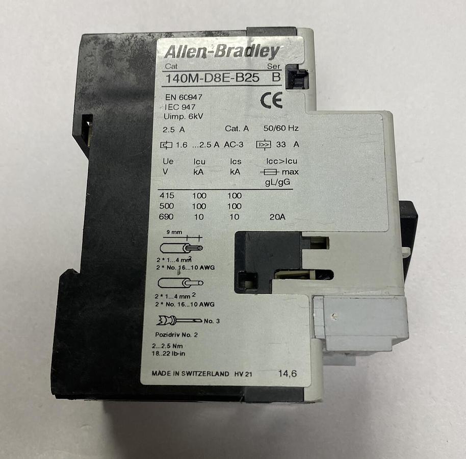 Used ALLEN BRADLEY,140M-D8E-B25,SER B MOTOR PROTECTION CIRCUIT BREAKER