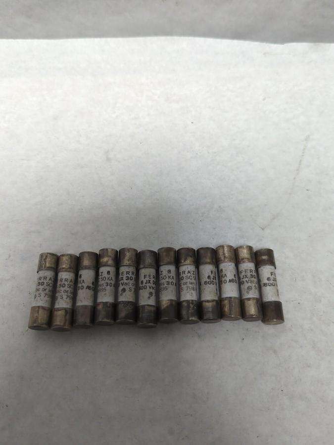 Used FERRAZ,6JX30 SC 50KA,FUSE 30 AMP LOT OF 12 PRE-OWNED