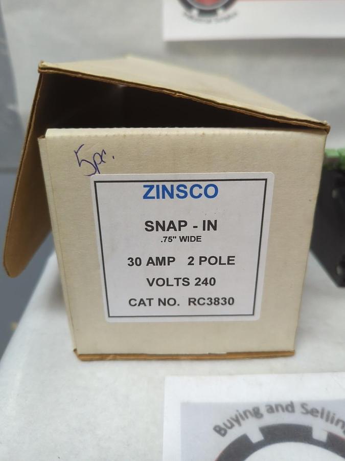 Used ZINSCO,R3830,CIRCUIT BREAKER 30 AMP 2-POLE LOT OF 5 PRE-OWNED