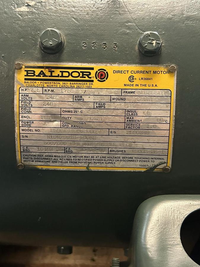 Used BALDOR,2580A440002000,DC MOTOR 7.5HP 240VDC 1750 RPM AD258AT FRAME