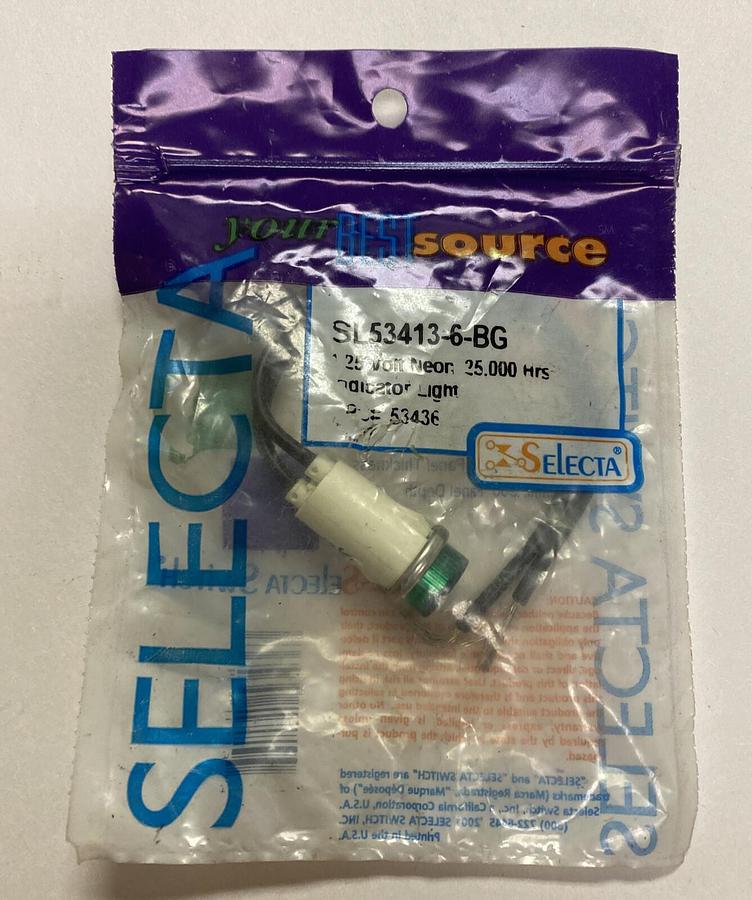 Used SELECTA,SL53413-6-BG,INDICATOR LIGHT NEON GREEN NEW