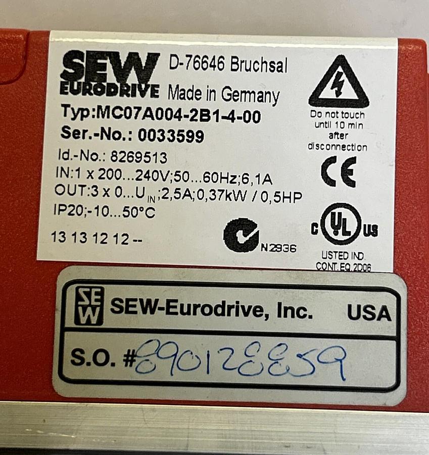 Used SEW EURODRIVE,MC07A004-2B1-4-00,AC DRIVE INVERTER
