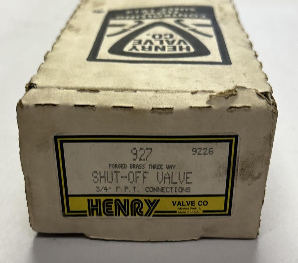 Used HENRY VALVE CO,927,SHUT-OFF VALVE 3/4IN