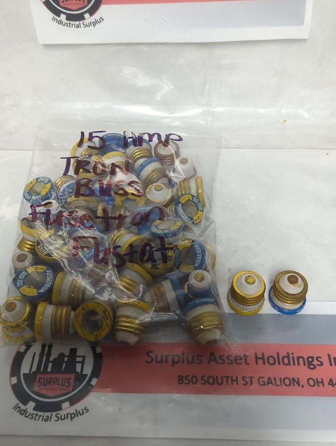 Used BUSSMANN,15 AMP,SCREW IN FUSE 15 AMP LOT OF 40 PRE-OWNED