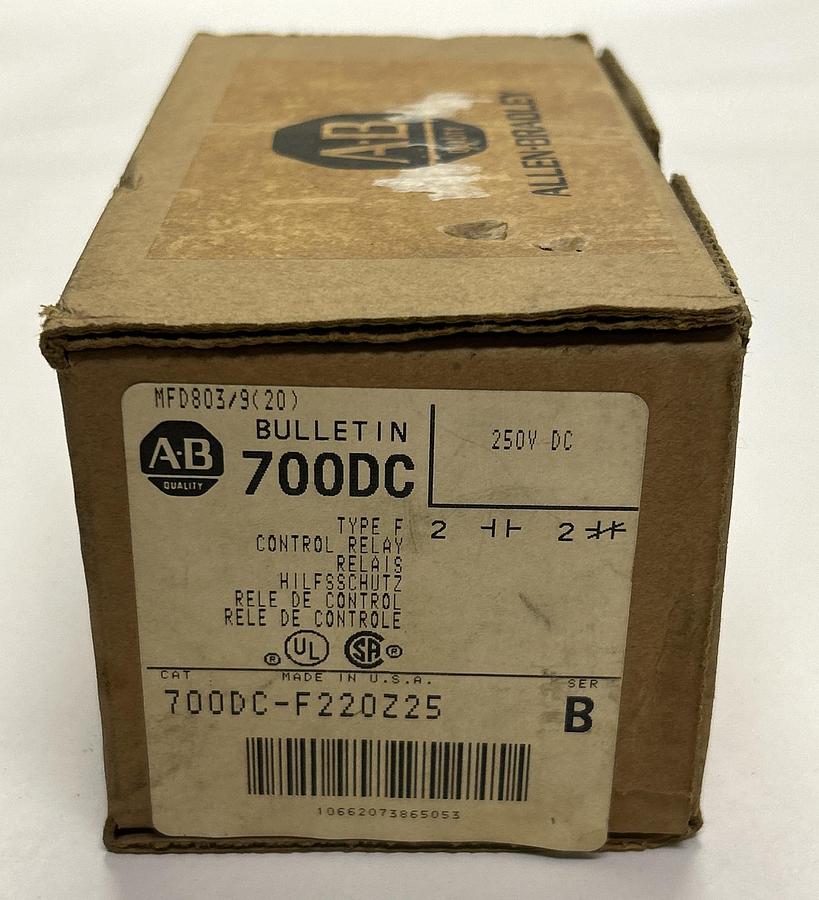 ALLEN BRADLEY,700DC-F220Z25,SER B CONTACTOR 250VDC NEW