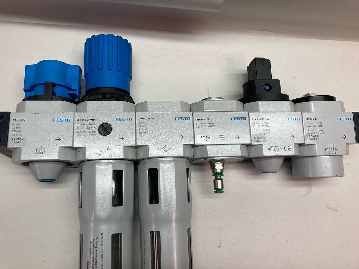 Used Festo,LFR-D-5M-MIDI,Filter Pressure Reducing Valve w/Gauges and Valves
