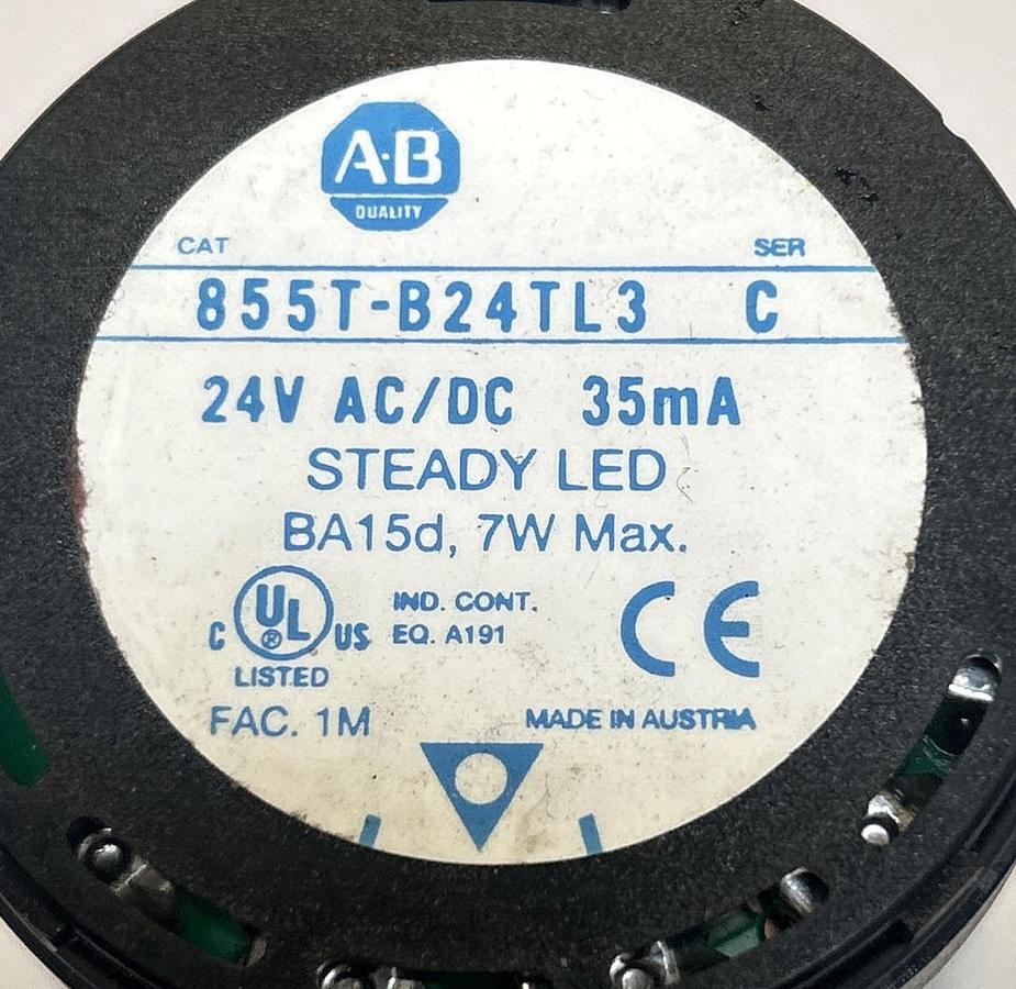 Used ALLEN BRADLEY,855T-B24TL3,GREEN STEADY LED STACK LIGHT