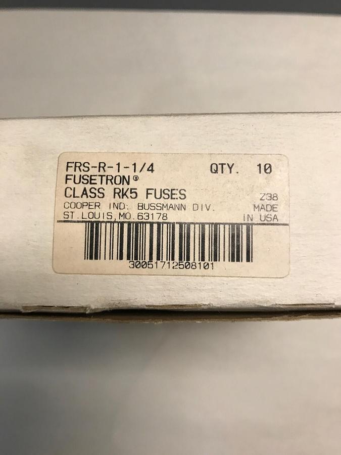 Used Cooper Bussmann,FRS-R-1-1/4, 1-1/4 AMP FUSES Box of 10