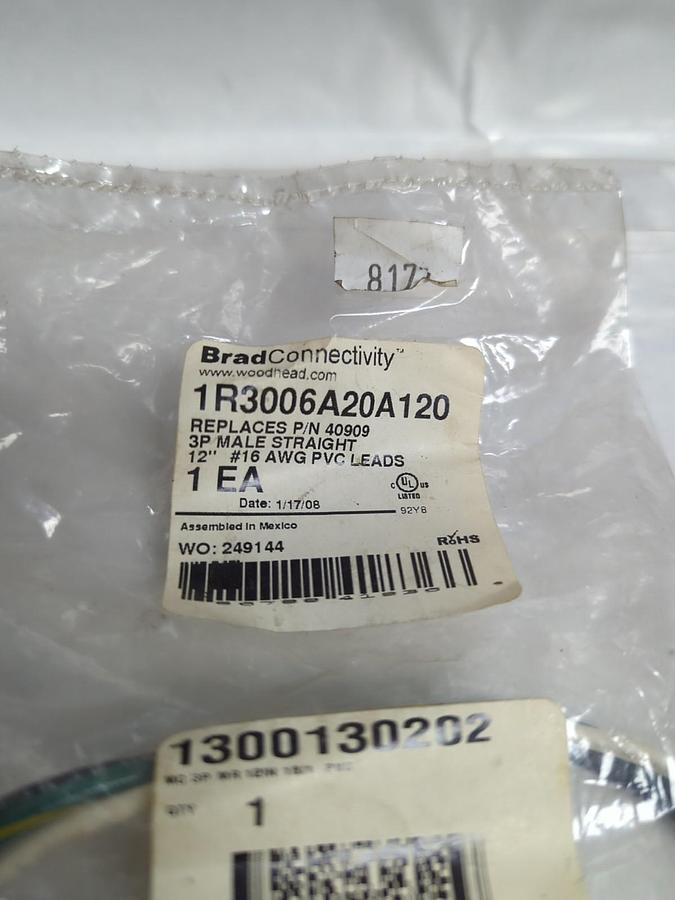 BRAD CONNECTIVITY,IR3006A20A120,3P MALE STRAIGHT 12 INCH NOS