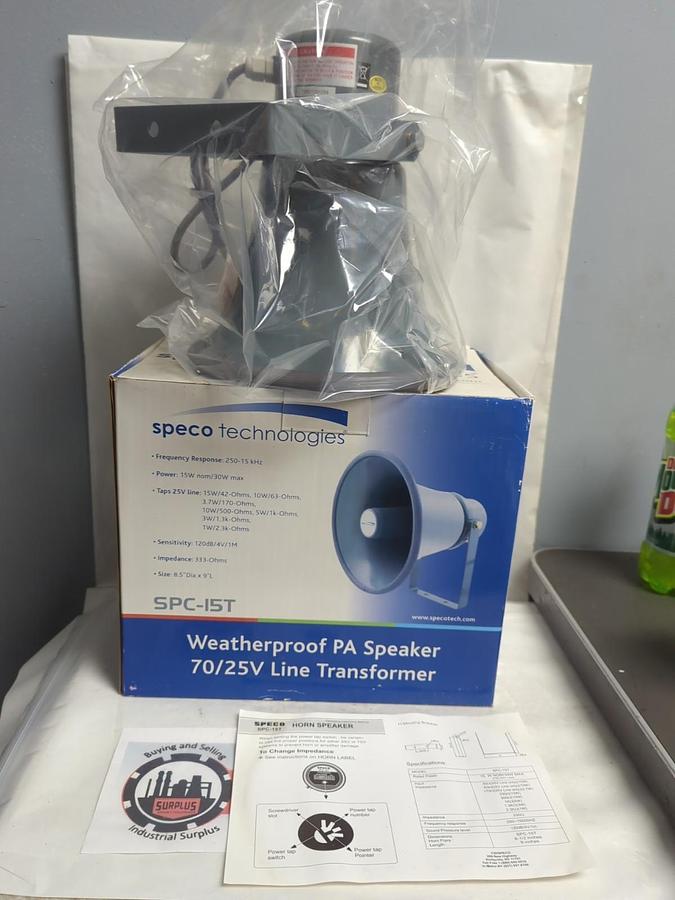 SPECO,SPC-15T,WEATHERPROOF PA SPEAKER 70/25V LINE TRANSFORMER NOS