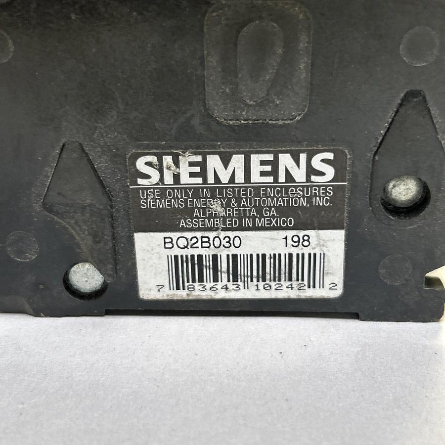 Used SIEMENS,BQ2B030,CIRCUIT BREAKER 30A 120/240V 2P LOT OF 2