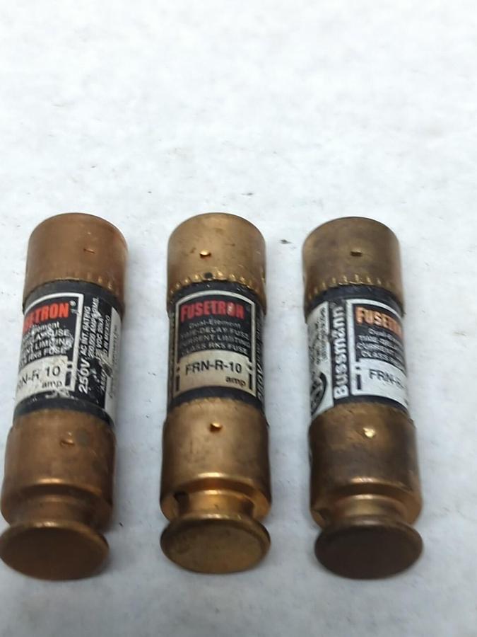 Used COOPER BUSSMANN,FRN-R-10,FUSETRON 10 AMP FUSE LOT OF 3 PRE-OWNED