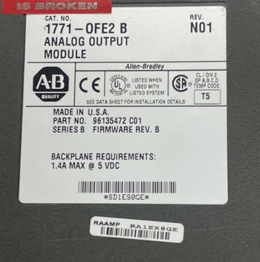 Used ALLEN BRADLEY,1771-OFE2,SER B ANALOG OUTPUT MODULE