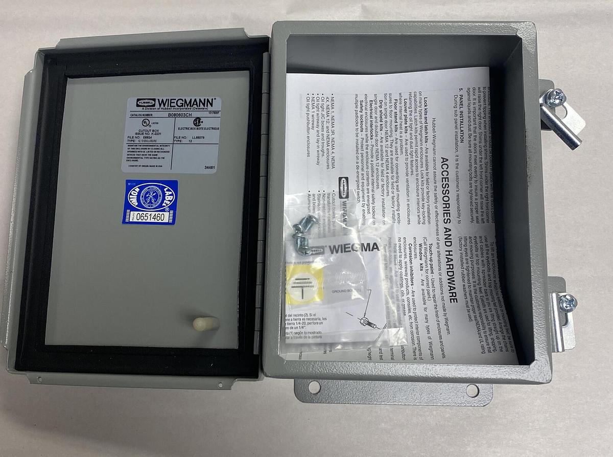 Hubbell Wiegmann,B080603C,Gray Metal Electrical Enclosure 8INx6INx3IN New