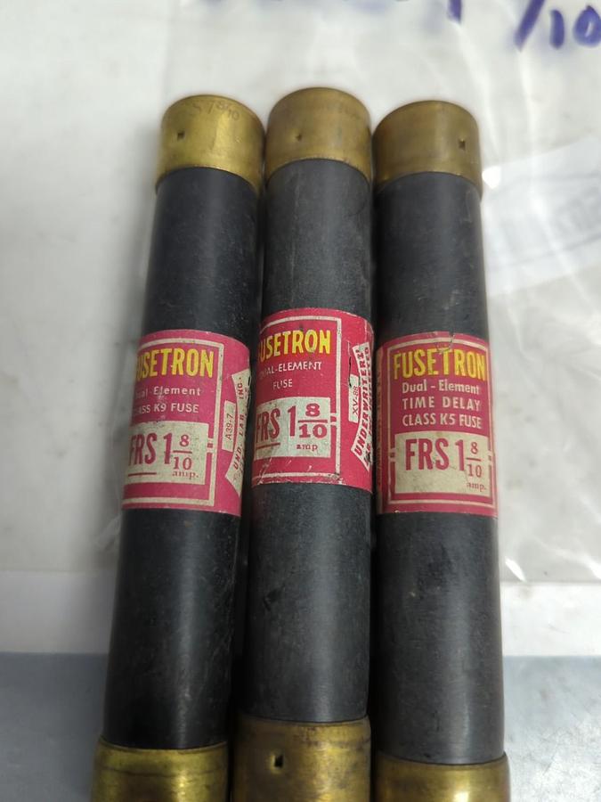 Used COOPER BUSSMANN,FRS 1-8/10,FUSETRON 1-8/10 AMP FUSE LOT OF 3 PRE-OWNED