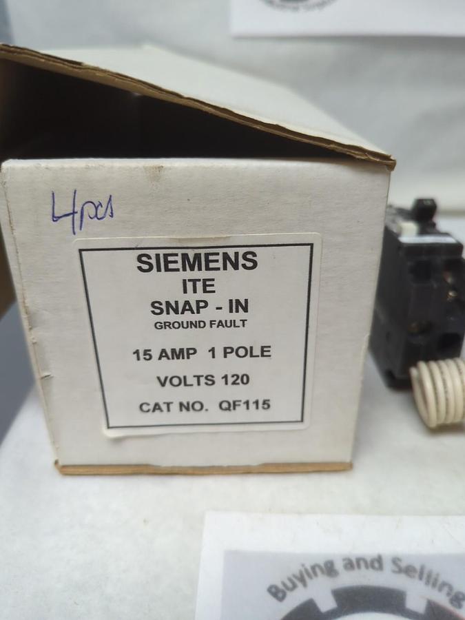 Used SIEMENS,QF115,CIRCUIT BREAKER GROUND FAULT 15 AMP 1-POLE LOT OF 4 PRE-OWNED