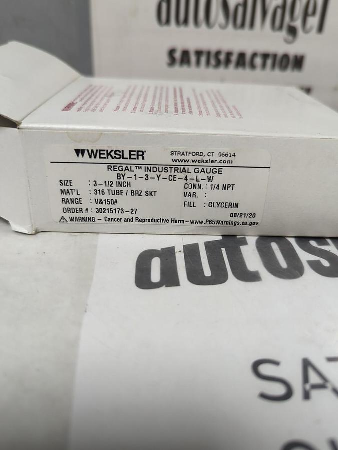 WEKSLER,BY-1-3-Y-CE-4-L-W,3-1/2 IN PRESSURE GAUGE 1/4 IN NPT V&150#  NOS