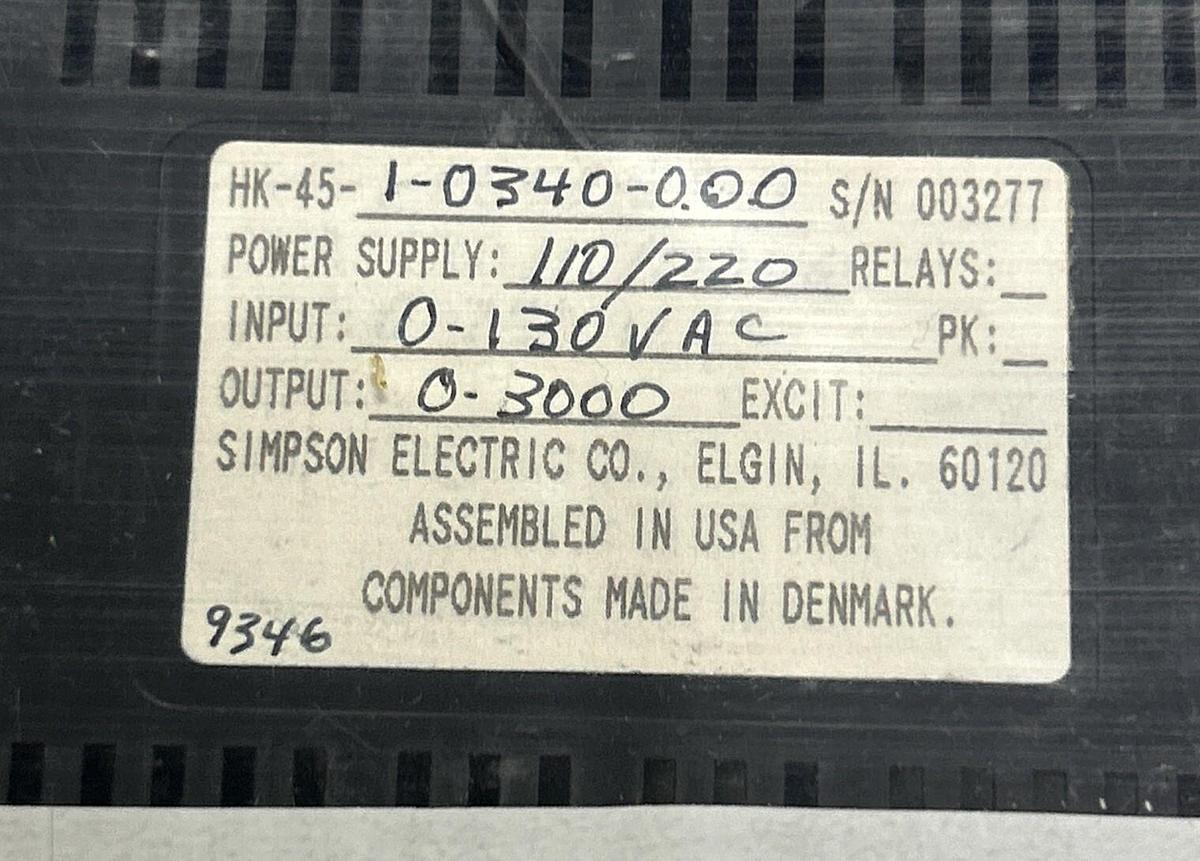 SIMPSON ELECTRIC,HK-45-1-0340-0-0,DIGITAL PANEL METER NOS