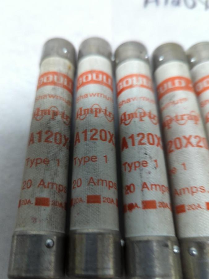 Used GOULD SHAWMUT,A120X20,AMP-TRAP 20 AMP FUSE LOT OF 6 PRE-OWNED