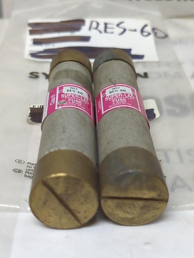 COOPER BUSSMANN,RES-60,RENEWABLE 60 AMP FUSE LOT OF 2 NOS