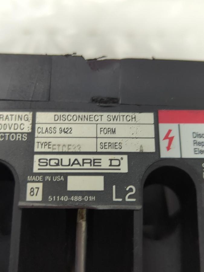 Used SQUARE D,9422 FTCF33,DISCONNECT 30 AMP 600VAC-600VDC NOS
