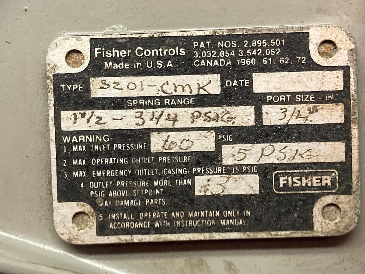 Used Fisher Controls,S201-CMK,Pressure Regulator 3/4 Inch Port