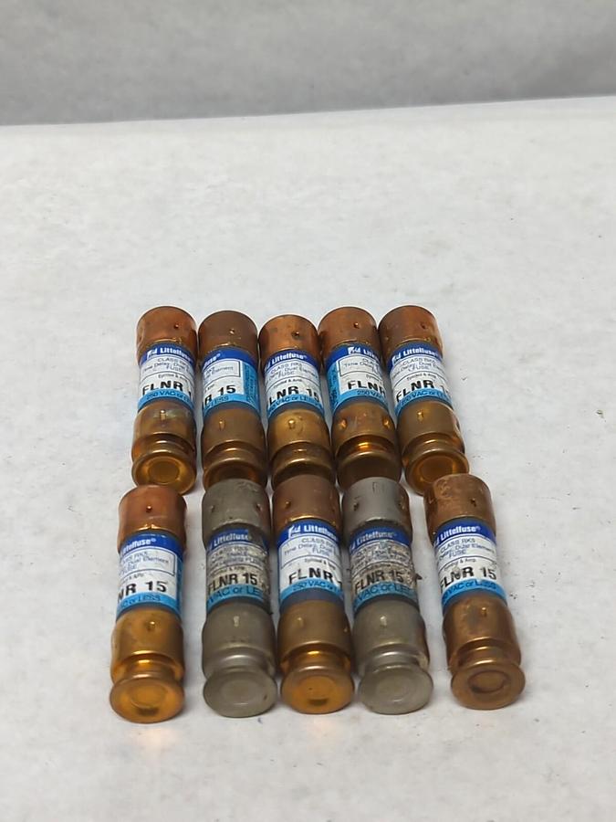 Used LITTELFUSE,FLNR 15,CLASS RK5 FUSE 15 AMP LOT OF 10 PRE-OWNED