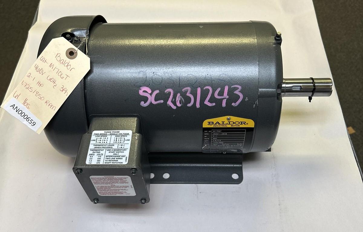 Used BALDOR,M1706T,AC MOTOR 21-HP 460V 1725/850 RPM 184T FRAME