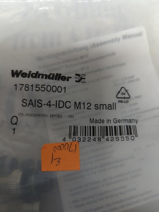 WEIDMULLER,1781550001,WIRE CONNECTORS SAIS-4-IDC M12 SMALL LOT OF 3 NEW