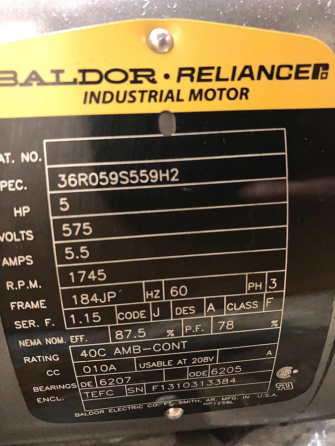Baldor Reliance,36R059S559H2,5 HP Industrial Motor 1745RPM  575V  184JP Frame
