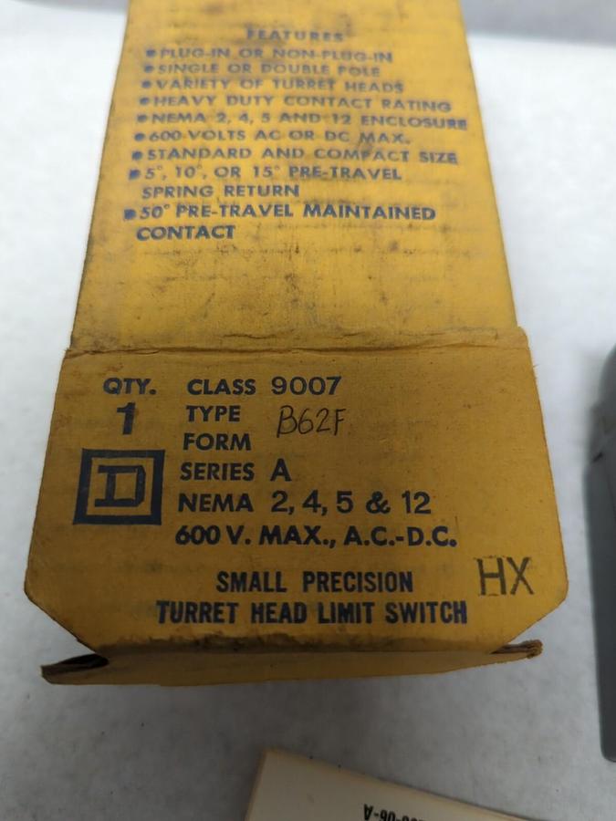 SQUARE D,B62F,TURRET HEAD LIMIT SWITCH SERIES A CLASS 9007 NOS