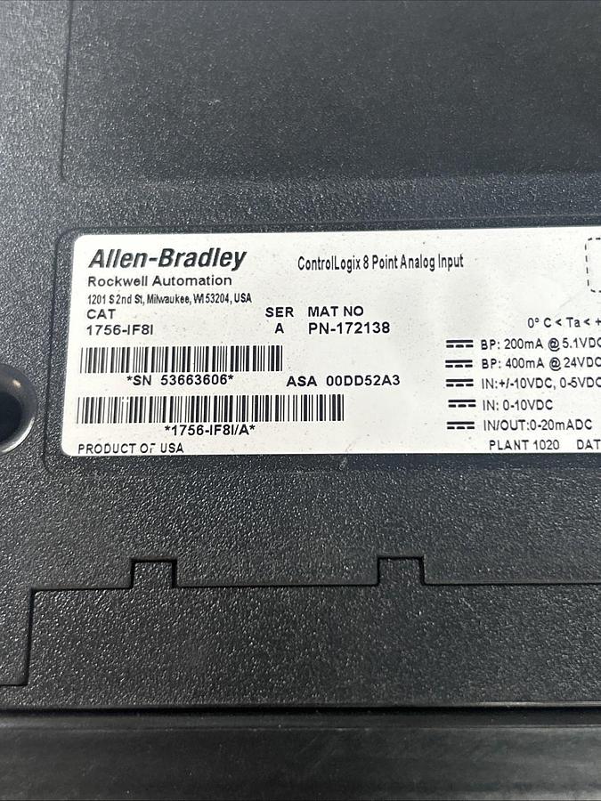 Used ALLEN BRADLEY,1756-IF8I,SER A CONTROLLOGIX 8 POINT ANALOG INPUT MODULE