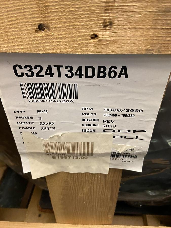 Used Leeson,C324T34DB74,50Hp Ultimate E Motor 3565RPM 230/460V Frame 324TS B199713.00
