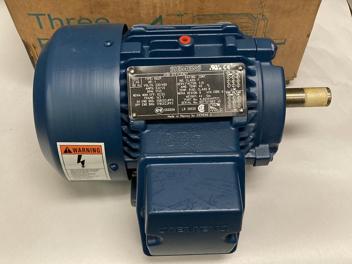 Siemens,ETF5911,1 HP Epact Efficiency Motor Type RGZP 1745 RPM 143T Frame