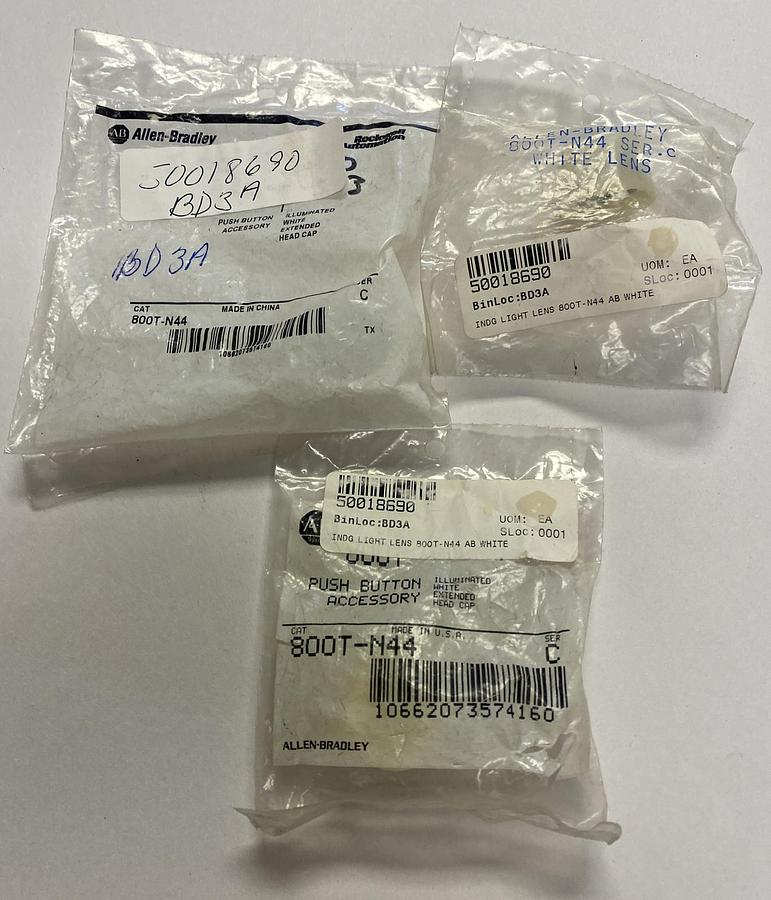 ALLEN BRADLEY,800T-N44,SER C WHITE PILOT LIGHT INDICATOR LIGHT CAP LOT OF 3 NEW