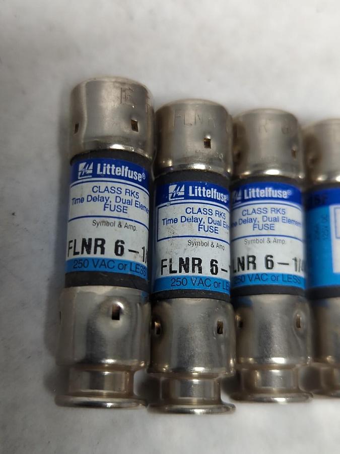 LITTELFUSE,FLNR 6-1/4,CLASS RK5 FUSES 6-1/4 AMP LOT OF 4 NOS