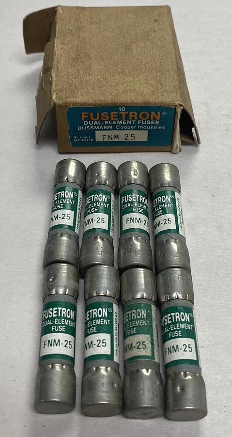 COOPER BUSSMANN,FNM-25,Fusetron Fuse Lot Of 8 NOS