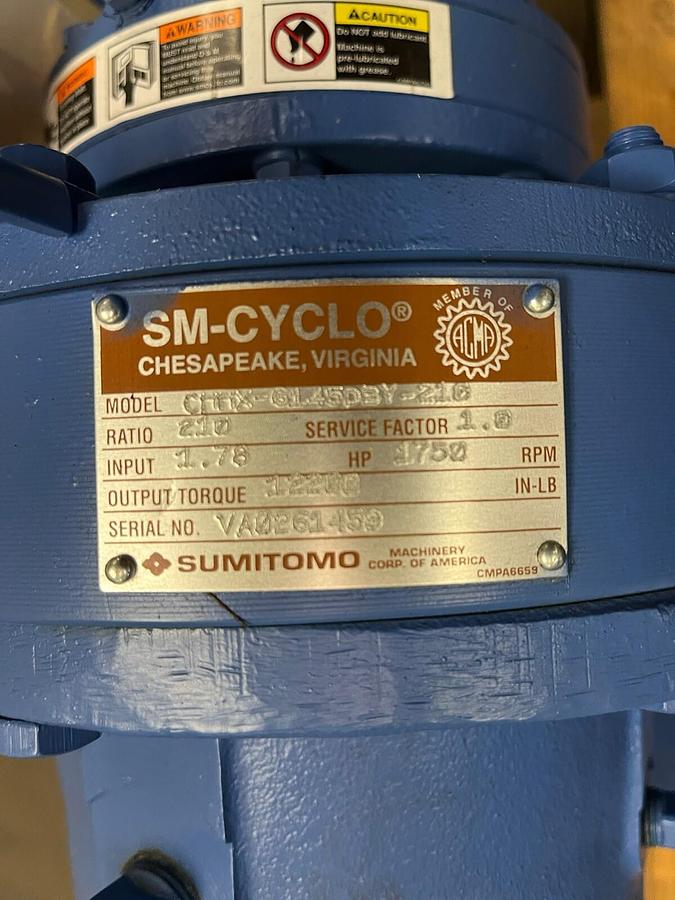 SUMITOMO,CHHX-6145DBY-210,SM CYCLO SPEED REDUCER RATIO 210 INPUT 1.78HP 1750RPM