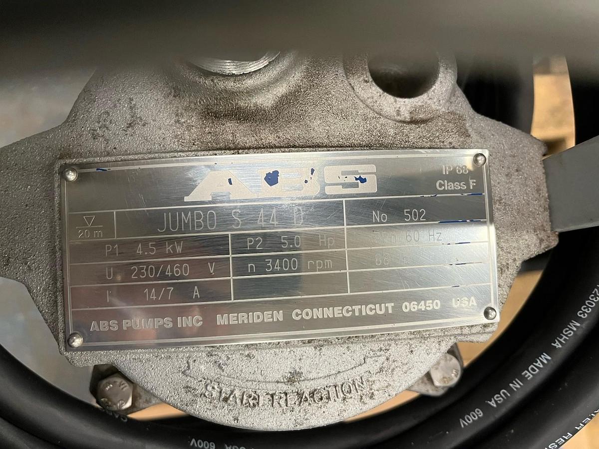 Used ABS,JUMBO S-44-D,SUBMERSIBLE EFFLUENT PUMP 5HP 3PH 3400RPM
