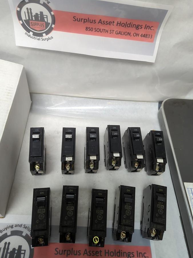 Used GENERAL ELECTRIC,THQB120,CIRCUIT BREAKER 20 AMP 1-POLE LOT OF 11 PRE-OWNED